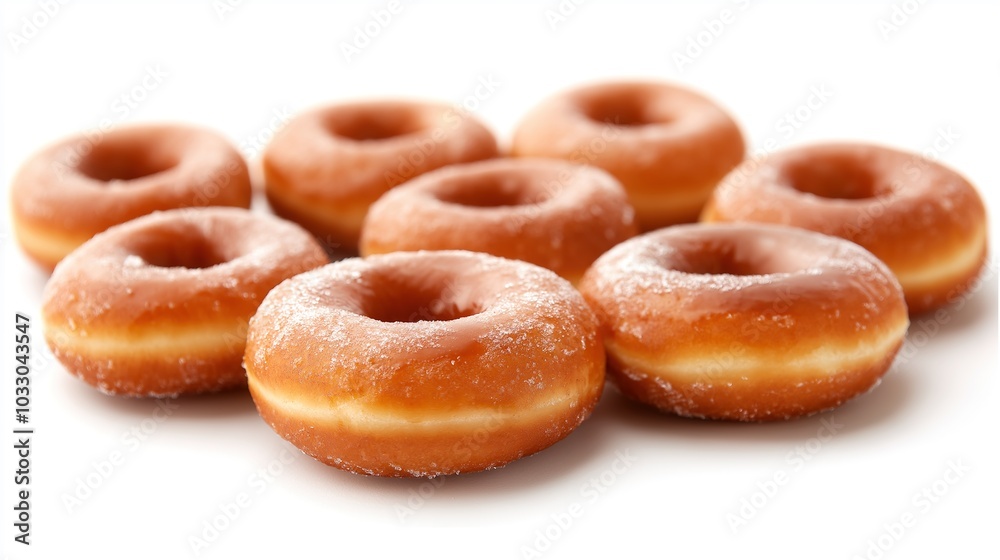 a tempting display of glazed donuts isolated against a clean white background, emphasizing their sugar-coated appeal and making them the star of the scene a tempting display of glazed donuts isolated against a clean white background, emphasizing their sugar-coated appeal and making them the star of the scene