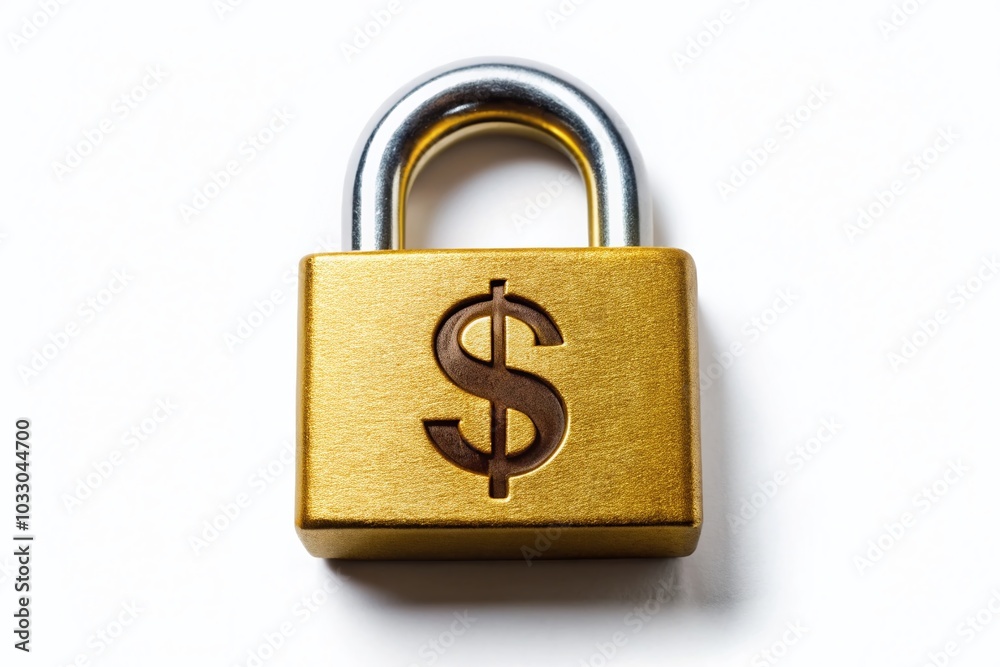 Aerial View of a Padlock with Dollar Sign Symbolizing Financial Security and Protection Aerial View of a Padlock with Dollar Sign Symbolizing Financial Security and Protection