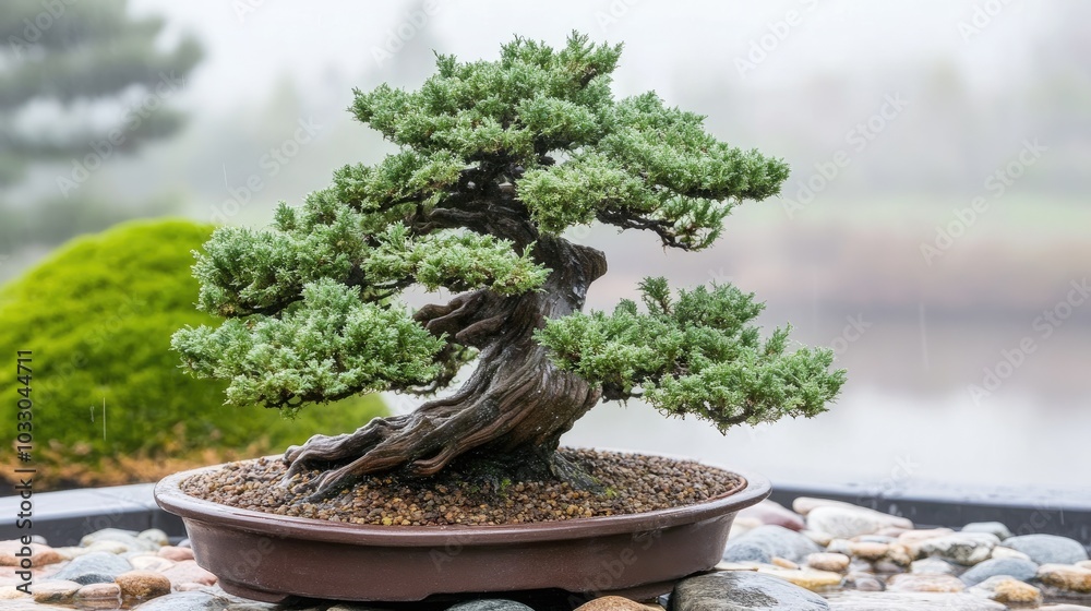 Elegant Bonsai Tree in Tranquil Garden Setting Elegant Bonsai Tree in Tranquil Garden Setting