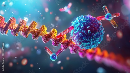 Molecular Interaction: Drug-Receptor Binding in Vibrant Colors photo