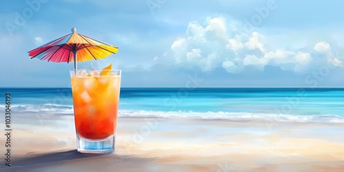 Tropical beach cocktail drink with an umbrella.