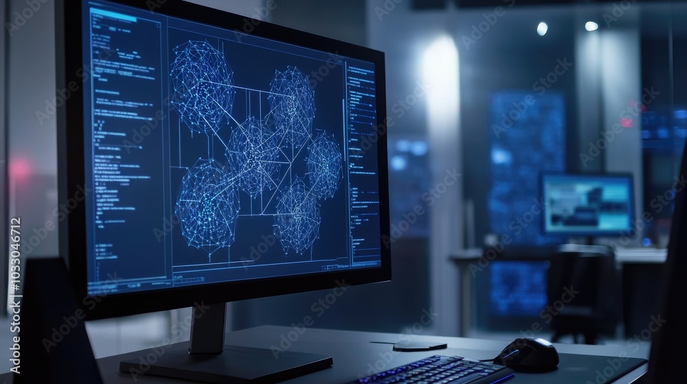 Fototapeta premium Modern Computer Screen with Data Visualization Graphic