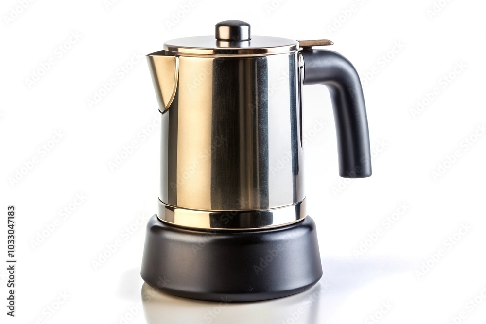 Black coffee maker with silver handle isolated on white background Black coffee maker with silver handle isolated on white background