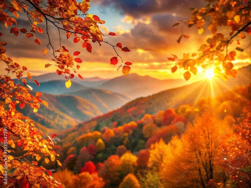 Autumn Landscape in the Apennines with Warm Light and Bokeh Effect for Scenic Stock Photography
