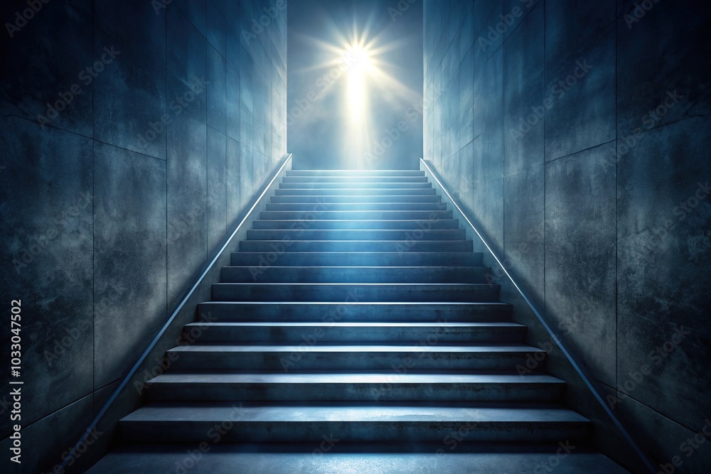 mysterious misty staircase leading to glowing light