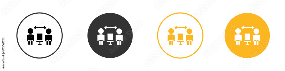 Social distancing sitting icon black and white vector outline sign Social distancing sitting icon black and white vector outline sign