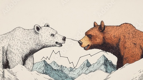 Bull and bear in a tugofwar with a stock chart, symbolizing market competition, dynamic finance illustration photo