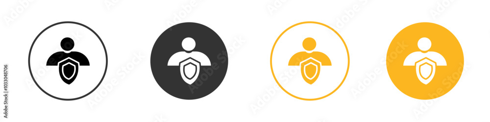 User protection shield icon black and white vector outline sign User protection shield icon black and white vector outline sign