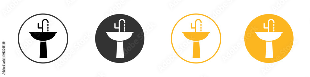 Bathroom sink icon black and white vector outline sign Bathroom sink icon black and white vector outline sign