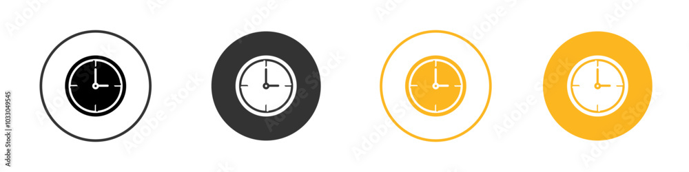 Clock time icon black and white vector outline sign Clock time icon black and white vector outline sign