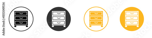 Chest of drawers icon black and white vector outline sign