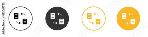 Data synchronization icon black and white vector outline sign