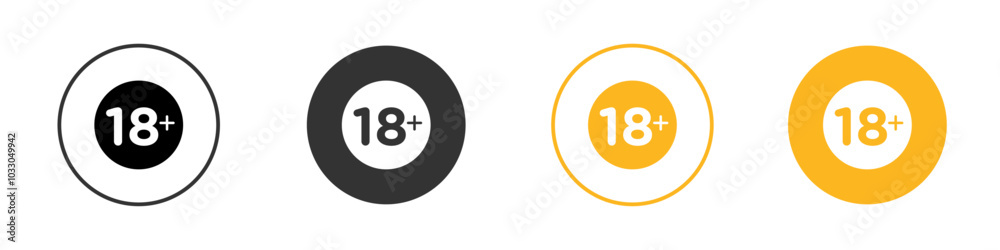 Eighteen plus icon black and white vector outline sign Eighteen plus icon black and white vector outline sign