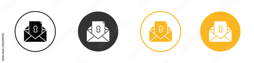 Email security key icon black and white vector outline sign Email security key icon black and white vector outline sign