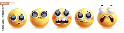 Emoji sad characters vector set. Emojis unhappy, sorrow, regret, depress and crying emoticon character facial expression collection in white background. Vector illustration sad yellow emoticon 