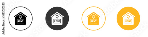 House rent icon black and white vector outline sign