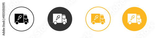 Ice cream van icon black and white vector outline sign