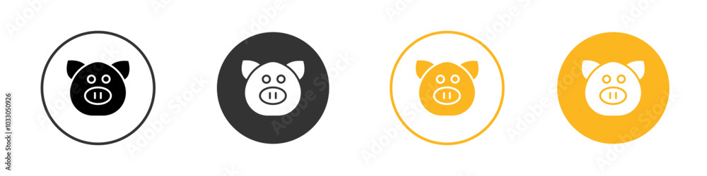 Pig face icon black and white vector outline sign Pig face icon black and white vector outline sign