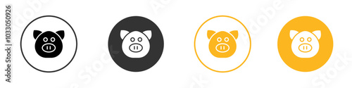 Pig face icon black and white vector outline sign