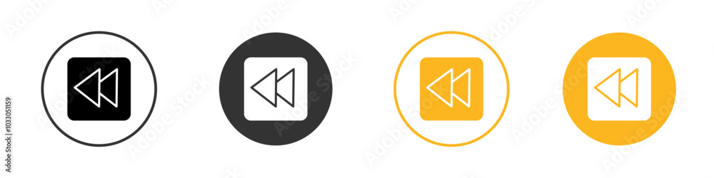Rewind Previous Back arrow icon black and white vector outline sign Rewind Previous Back arrow icon black and white vector outline sign