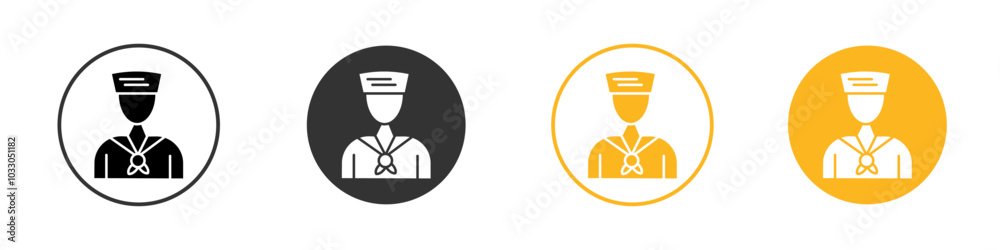 Sailor icon black and white vector outline sign Sailor icon black and white vector outline sign