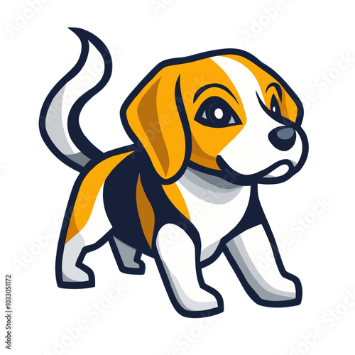 Colorful Cartoon Vector of a Beagle Puppy Walking - Adorable and Playful Pet Illustration for Animal and Dog-Themed Stock Art and Designs