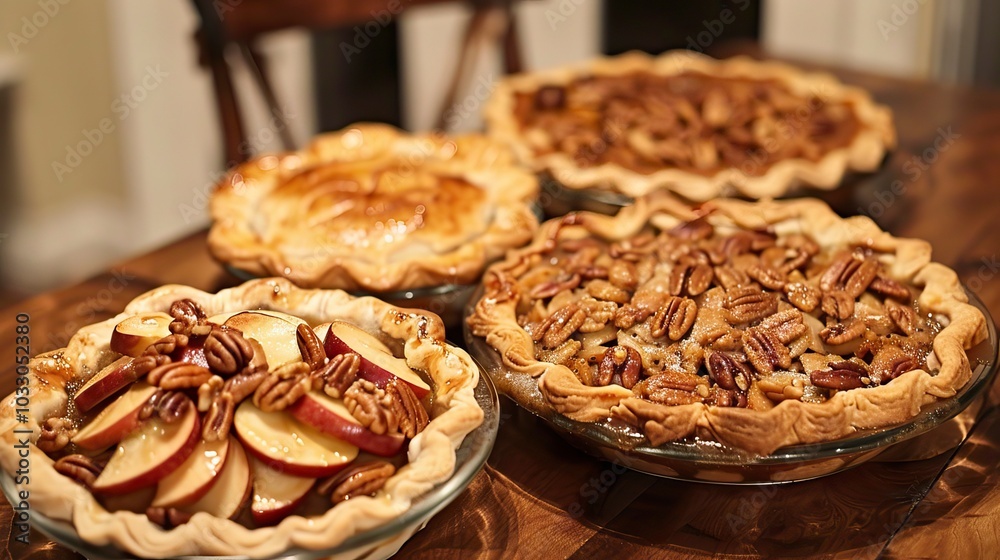 Pecan Apple and Pumpkin Pies, Thanksgiving day, Thanksgiving day celebration, Oktoberfest Pecan Apple and Pumpkin Pies, Thanksgiving day, Thanksgiving day celebration, Oktoberfest