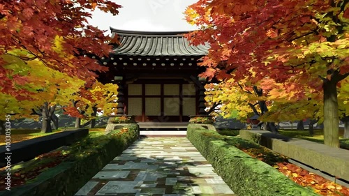 Autumn in Japan with vibrant foliage and traditional landscapes photo