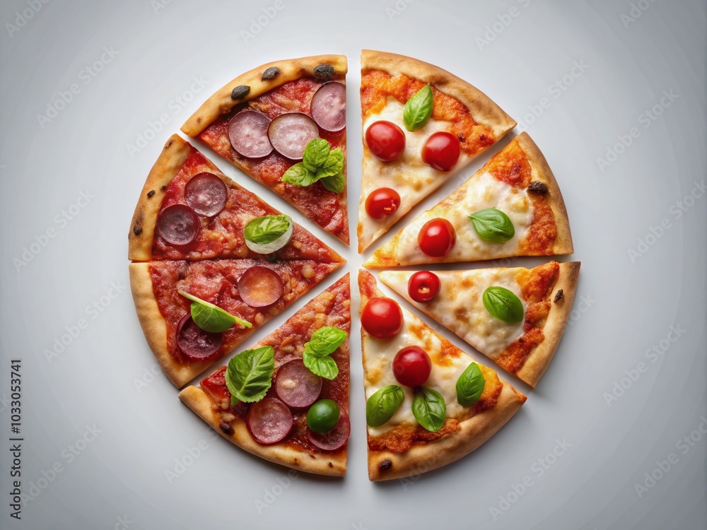 Circle Chart with Pizza Segments in Double Exposure Style for Infographics and Data Visualization Circle Chart with Pizza Segments in Double Exposure Style for Infographics and Data Visualization
