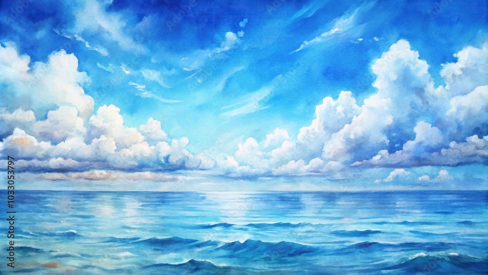 Obraz premium seascape painting with blue sky and white clouds