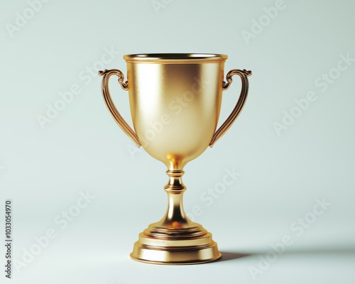 Golden trophy on a pale background, symbolizing achievement and success.