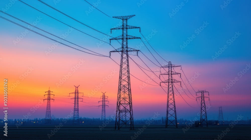 Illuminated Urban Jungle: Neon-lit Power Grid in City Skyline at Night Illuminated Urban Jungle: Neon-lit Power Grid in City Skyline at Night