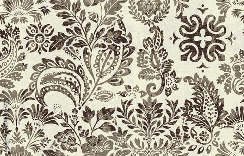 Abstract Traditional Scribble Style Hand Drawn Ikat Seamless Vector Pattern Trendy Fashion Colors Perfect for Allover Fabric Print or Wall Paper Damask Ethnic Concept Bright Orange White Tones