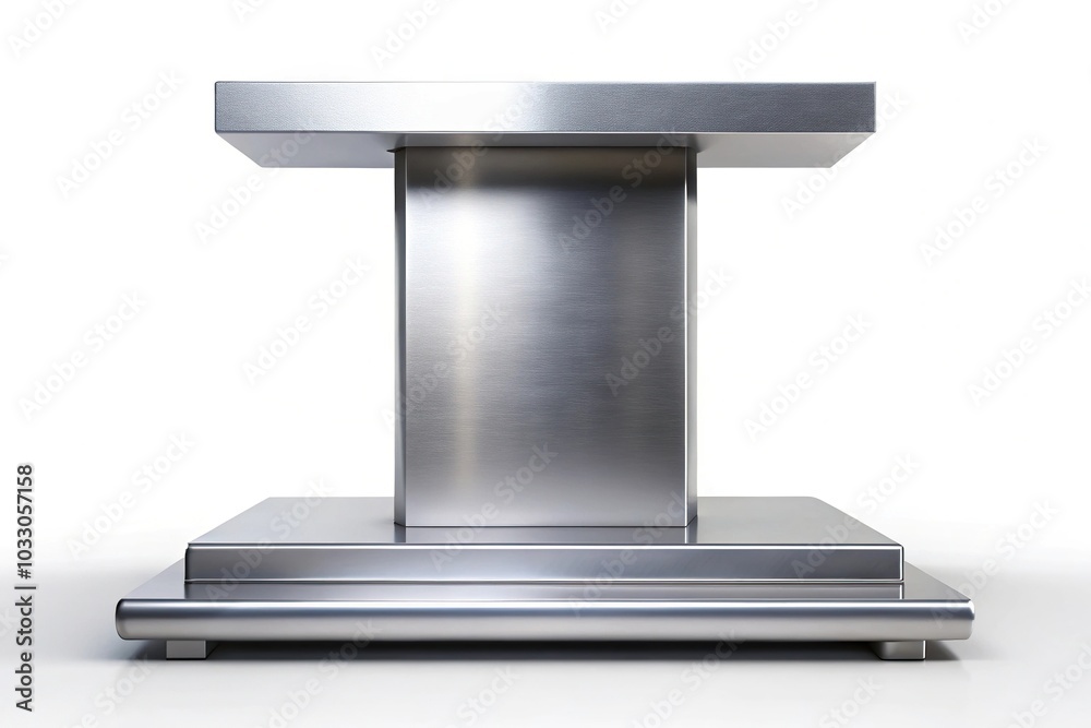Extreme close-up of a silver podium isolated on white background Extreme close-up of a silver podium isolated on white background