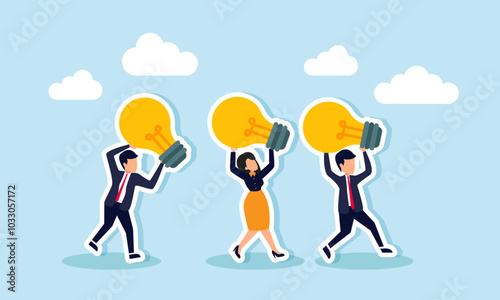 Some entrepreneurs bring light, illustrating brainstorming ideas with business partners and gaining innovation for business growth