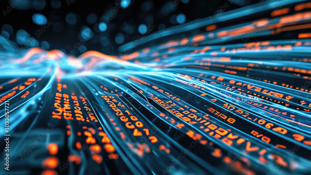Mesmerizing Flow of Data: Close-Up of Illuminated Digits Inside a Transparent Cable Mesmerizing Flow of Data: Close-Up of Illuminated Digits Inside a Transparent Cable