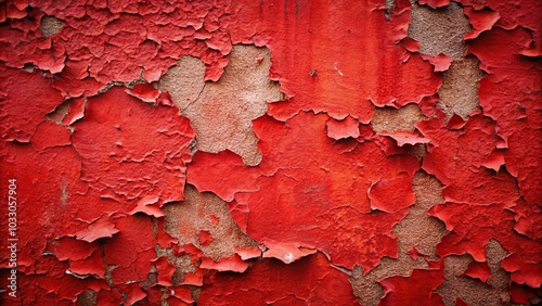 Symmetrical red paint peeling off wall