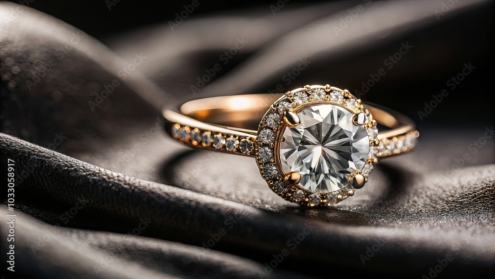 A Diamond Ring Adorned with the Sparkle of Eternity, Rests on a Softly Draped Fabric A Diamond Ring Adorned with the Sparkle of Eternity, Rests on a Softly Draped Fabric