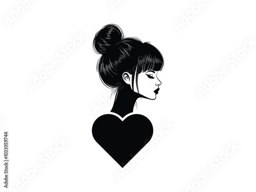 Top Bun with Bangs Silhouette | Elegant Female Hairstyle Design for Fashion Art