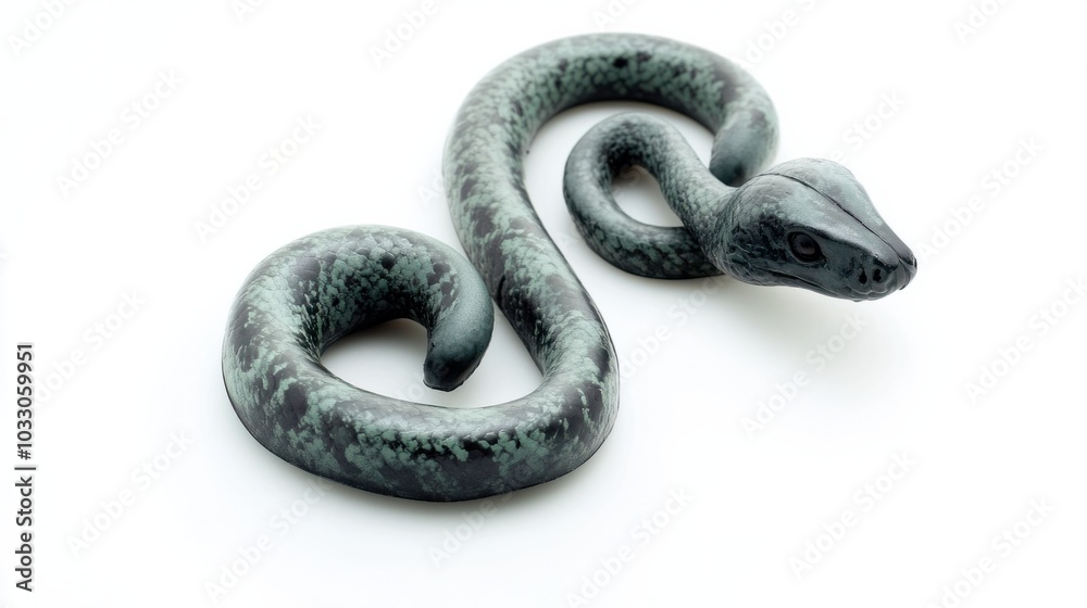 Fototapeta premium plastic Halloween snake with realistic texture, curled and creepy, isolated on white background