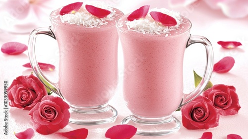 Delightful Pink Milkshake with Rose Petal Garnish in Elegant Glass