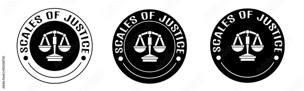 Black and white illustration of scales of justice icon in flat. Stock vector. Black and white illustration of scales of justice icon in flat. Stock vector.