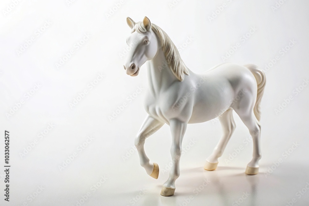 High angle view of a white horse statuette isolated on white background High angle view of a white horse statuette isolated on white background