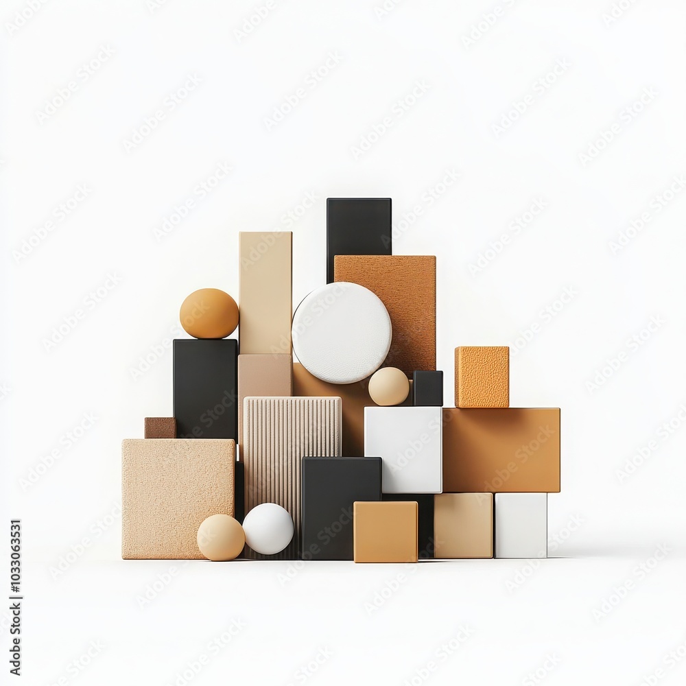 A collection of geometric shapes in earthy tones on a white backdrop. A collection of geometric shapes in earthy tones on a white backdrop.