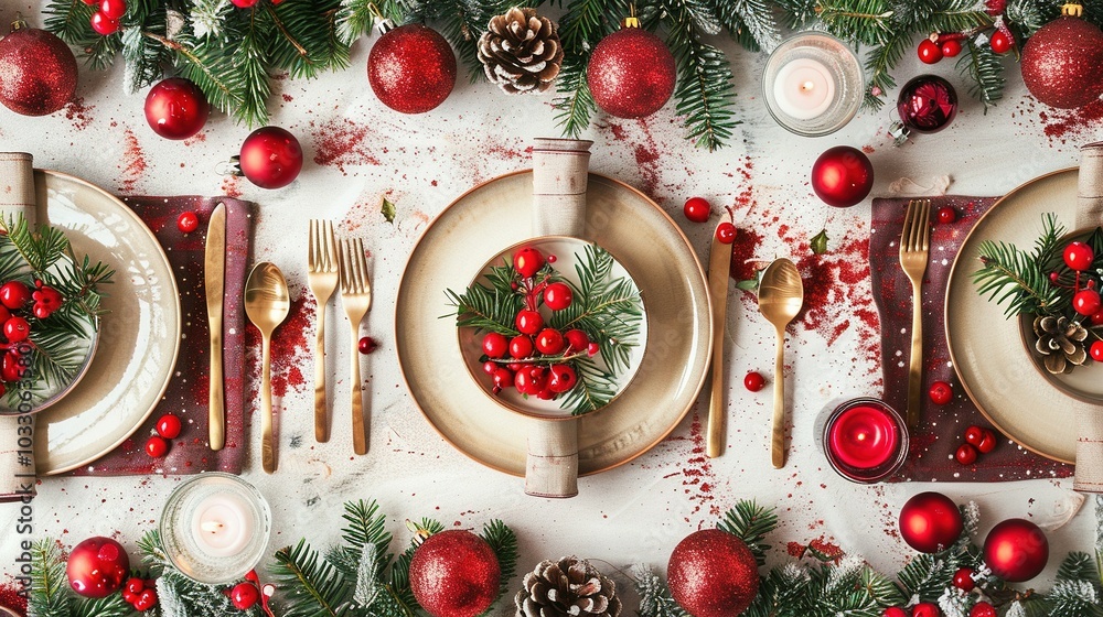 Joyful Holiday Table Setting: Stylish Plates, Cutlery, and Festive Christmas Touches Joyful Holiday Table Setting: Stylish Plates, Cutlery, and Festive Christmas Touches