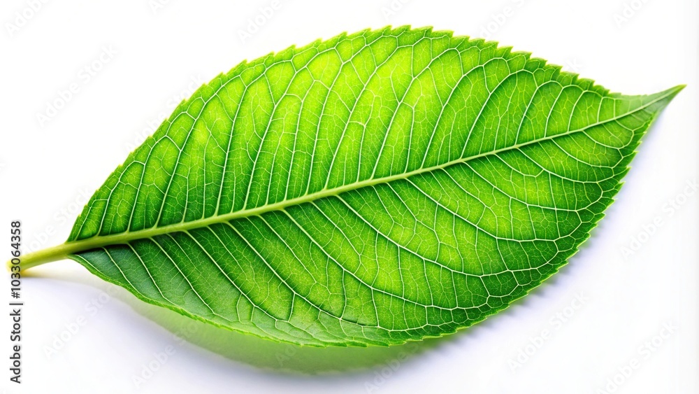Obraz premium Low angle green leaves on white background providing fresh, clean contrast perfect for natural theme