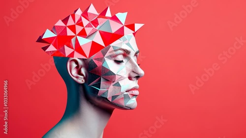 A conceptual visualization of a human head with geometric shapes representing creativity and intellect against a vibrant background.