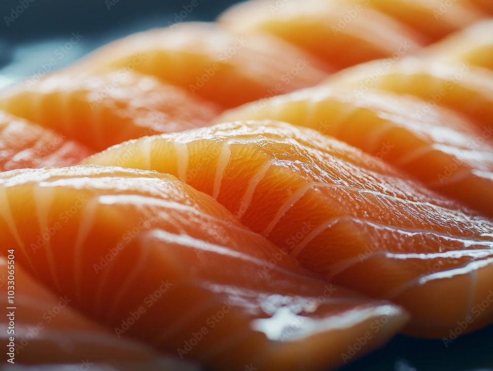 Close-up of Organic Sashimi under studio lighting, emphasizing the premium quality and fresh textures of organic-certified fish Close-up of Organic Sashimi under studio lighting, emphasizing the premium quality and fresh textures of organic-certified fish