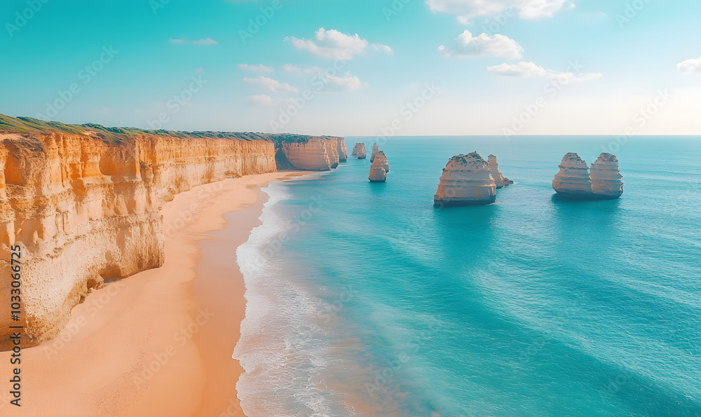 Fototapeta premium Extremely beautiful coastline and beach, scenic lake shore, bird's eye view, top view, natural scenery