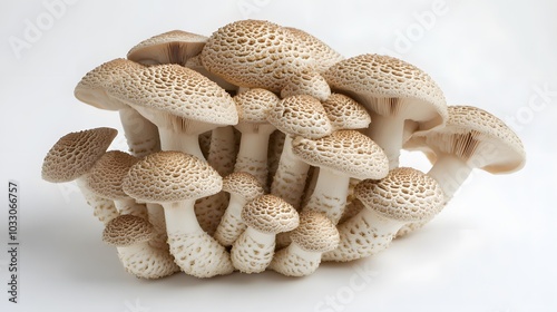 Pile of Agaricus blazei mushroom isolated on white background. photo